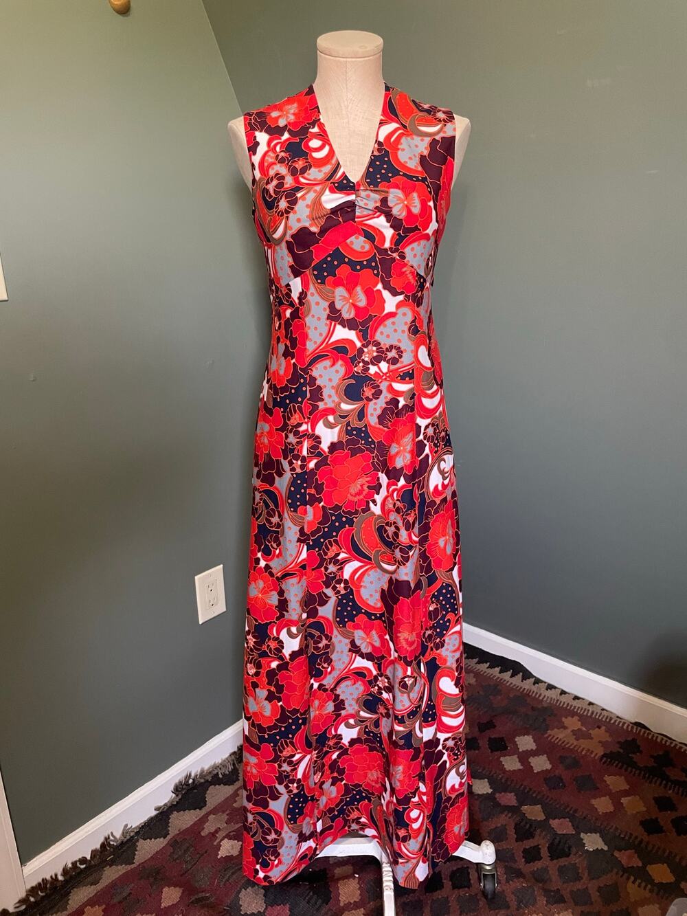 Vintage Jeunesse by Hannemar Sleeveless Red Orange Print Dress.